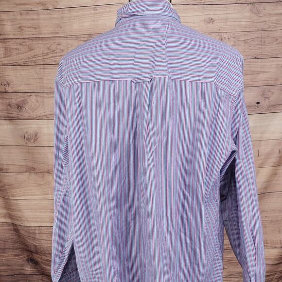 CHAPS EASY CARE PURPLE BLUE STRIPED BUTTON DOWN SHIRT MENS 2XL XXL - Picture 4 of 6